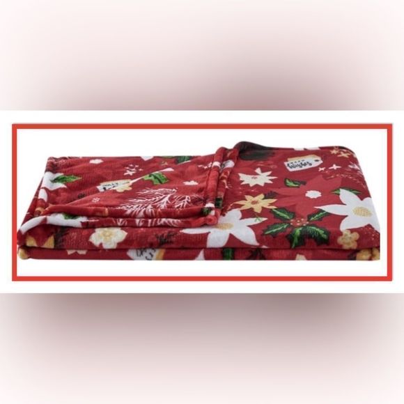 Holiday Time Red Floral Super Soft Plush Throw - Picture 3 of 10
